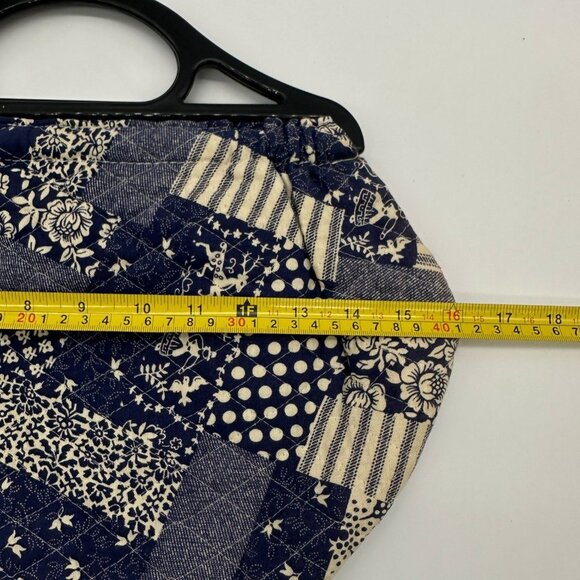 Vintage Handmade Reversible Tote Purse Top Handle Bag Blue Red Patchwork Floral - Picture 6 of 7